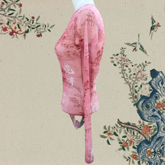 PrettyLittleThing Sheer Oriental Print Bodysuit - Picture 5 of 7